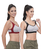 FEMULA Anju Sports Bra Black Maroon Combo 30 (B & C Cup)