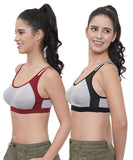 FEMULA Anju Sports Bra Black Maroon Combo 30 (B & C Cup)