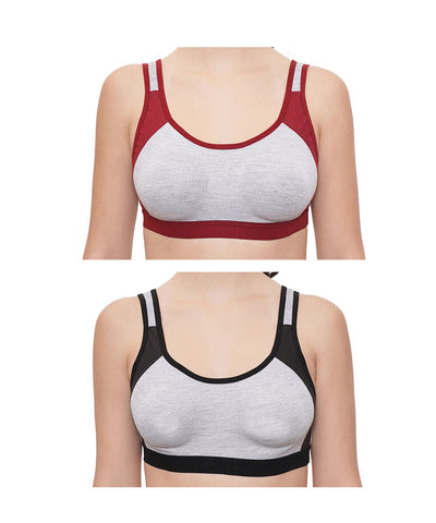 FEMULA Anju Sports Bra Black Maroon Combo 30 (B & C Cup)