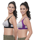 FEMULA Anju Sports Bra Black Purple Combo 30 (B & C Cup)