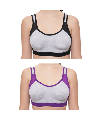 FEMULA Anju Sports Bra Black Purple Combo 30 (B & C Cup)