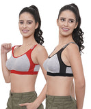 FEMULA Anju Sports Bra Black Red Combo 30 (B & C Cup)