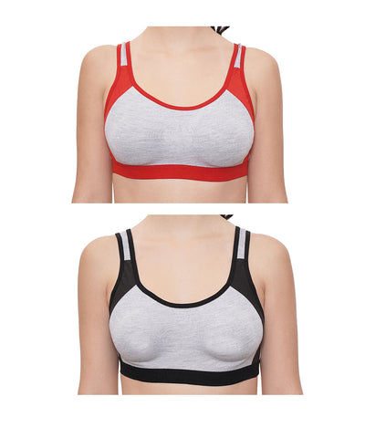 FEMULA Anju Sports Bra Black Red Combo 30 (B & C Cup)