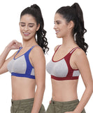 FEMULA Anju Sports Bra Blue Maroon Combo 30 (B & C Cup)