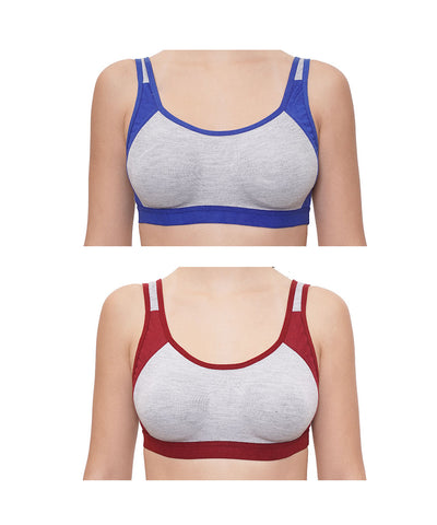 FEMULA Anju Sports Bra Blue Maroon Combo 30 (B & C Cup)