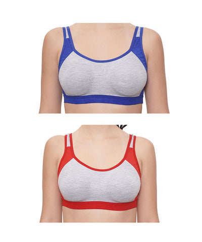 FEMULA Anju Sports Bra Blue Red Combo 30 (B & C Cup)