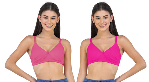 FEMULA Archie a Low Impact Non-Padded, Non-Wired, Demi Coverage, Moulded Cups, Fine Quality Hosiery Cotton Bra  ( 1Pc each of FuchsiaPink & Magenta Colour )