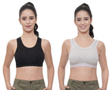 FEMULA Cotton Lycra Topwear Sports Comfortable Bra for Girls and Women (Combo Bra Pack of 2) (BlackGrey)