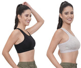 FEMULA Cotton Lycra Topwear Sports Comfortable Bra for Girls and Women (Combo Bra Pack of 2) (BlackGrey)