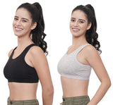 FEMULA Cotton Lycra Topwear Sports Comfortable Bra for Girls and Women (Combo Bra Pack of 2) (BlackGrey)