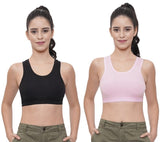 FEMULA Cotton Lycra Topwear Sports Comfortable Bra for Girls and Women (Combo Bra Pack of 2) (BlackPink)