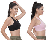 FEMULA Cotton Lycra Topwear Sports Comfortable Bra for Girls and Women (Combo Bra Pack of 2) (BlackPink)