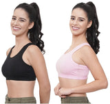 FEMULA Cotton Lycra Topwear Sports Comfortable Bra for Girls and Women (Combo Bra Pack of 2) (BlackPink)