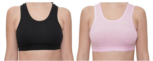 FEMULA Cotton Lycra Topwear Sports Comfortable Bra for Girls and Women (Combo Bra Pack of 2) (BlackPink)