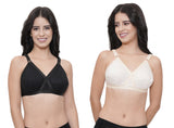 FEMULA Wide Strap Crossbust Non Padded, Full Coverage, Regular Wear Cotton Bra  ( 1Pc Each of Black & Beige Colour )