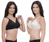 FEMULA Wide Strap Crossbust Non Padded, Full Coverage, Regular Wear Cotton Bra  ( 1Pc Each of Black & Beige Colour )