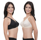 FEMULA Wide Strap Crossbust Non Padded, Full Coverage, Regular Wear Cotton Bra  ( 1Pc Each of Black & Beige Colour )