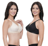 FEMULA Wide Strap Crossbust Non Padded, Full Coverage, Regular Wear Cotton Bra  ( 1Pc Each of Black & Beige Colour )