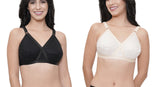 FEMULA Wide Strap Crossbust Non Padded, Full Coverage, Regular Wear Cotton Bra  ( 1Pc Each of Black & Beige Colour )