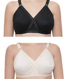 FEMULA Wide Strap Crossbust Non Padded, Full Coverage, Regular Wear Cotton Bra  ( 1Pc Each of Black & Beige Colour )