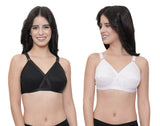FEMULA Wide Strap Crossbust Non Padded, Full Coverage, Regular Wear Cotton Bra  ( 1Pc Each of White & Black Colour )