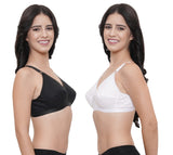FEMULA Wide Strap Crossbust Non Padded, Full Coverage, Regular Wear Cotton Bra  ( 1Pc Each of White & Black Colour )