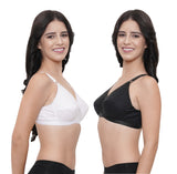 FEMULA Wide Strap Crossbust Non Padded, Full Coverage, Regular Wear Cotton Bra  ( 1Pc Each of White & Black Colour )