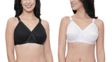 FEMULA Wide Strap Crossbust Non Padded, Full Coverage, Regular Wear Cotton Bra  ( 1Pc Each of White & Black Colour )