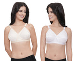 FEMULA Wide Strap Crossbust Non Padded, Full Coverage, Regular Wear Cotton Bra  ( 1Pc Each of White & Beige Colour )