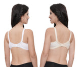 FEMULA Wide Strap Crossbust Non Padded, Full Coverage, Regular Wear Cotton Bra  ( 1Pc Each of White & Beige Colour )