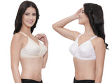 FEMULA Wide Strap Crossbust Non Padded, Full Coverage, Regular Wear Cotton Bra  ( 1Pc Each of White & Beige Colour )