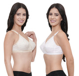 FEMULA Wide Strap Crossbust Non Padded, Full Coverage, Regular Wear Cotton Bra  ( 1Pc Each of White & Beige Colour )