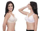 FEMULA Wide Strap Crossbust Non Padded, Full Coverage, Regular Wear Cotton Bra  ( 1Pc Each of White & Beige Colour )