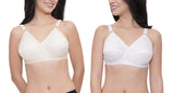 FEMULA Wide Strap Crossbust Non Padded, Full Coverage, Regular Wear Cotton Bra  ( 1Pc Each of White & Beige Colour )