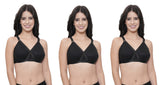 FEMULA Wide Strap Crossbust Non Padded, Full Coverage, Regular Wear Cotton Bra  ( 3Pcs Black Colour )