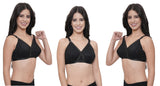 FEMULA Wide Strap Crossbust Non Padded, Full Coverage, Regular Wear Cotton Bra  ( 3Pcs Black Colour )