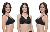 FEMULA Wide Strap Crossbust Non Padded, Full Coverage, Regular Wear Cotton Bra  ( 3Pcs Black Colour )