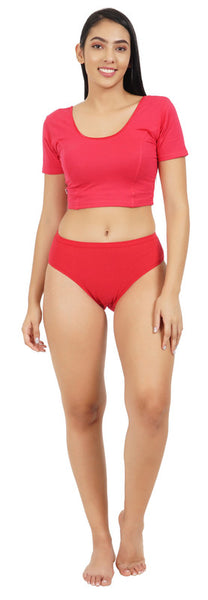 FEMULA Full Hipster Cotton Stretch Mid Waist Full Coverage Panties for Girls and Women (Red)