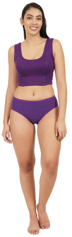 FEMULA Full Hipster Cotton Stretch Mid Waist Full Coverage Panties for Girls and Women (Dark Purple)