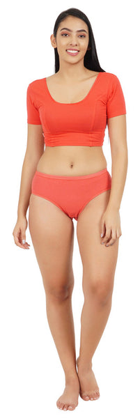 FEMULA Full Hipster Cotton Stretch Mid Waist Full Coverage Panties for Girls and Women (Orange / Kesari)