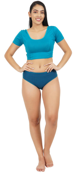 FEMULA Full Hipster Cotton Stretch Mid Waist Full Coverage Panties for Girls and Women (Peacock Blue)