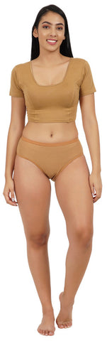 FEMULA Full Hipster Cotton Stretch Mid Waist Full Coverage Panties for Girls and Women (Light Brown)