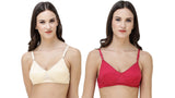 FEMULA Monika T-Shirt Lightly Padded Bra for Women & Girls ( Pack of 2Pcs, 1 Each of  Ivory & Magenta Colour )