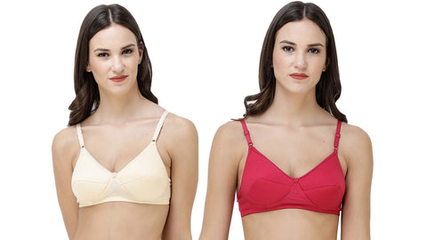 FEMULA Monika T-Shirt Lightly Padded Bra for Women & Girls ( Pack of 2Pcs, 1 Each of  Ivory & Magenta Colour )