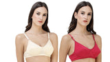 FEMULA Monika T-Shirt Lightly Padded Bra for Women & Girls ( Pack of 2Pcs, 1 Each of  Ivory & Magenta Colour )