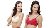 FEMULA Monika T-Shirt Lightly Padded Bra for Women & Girls ( Pack of 2Pcs, 1 Each of  Ivory & Magenta Colour )