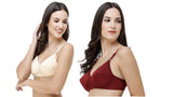 FEMULA Monika T-Shirt Lightly Padded Bra for Women & Girls ( Pack of 2Pcs, 1 Each of  Maroon & Ivory Colour )