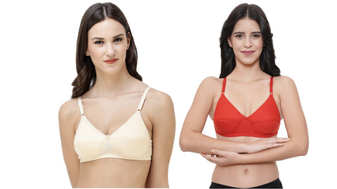 FEMULA Monika T-Shirt Lightly Padded Bra for Women & Girls ( Pack of 2Pcs, 1 Each of  Ivory & Red Colour )