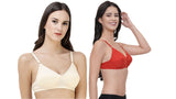 FEMULA Monika T-Shirt Lightly Padded Bra for Women & Girls ( Pack of 2Pcs, 1 Each of  Ivory & Red Colour )