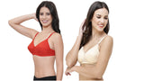 FEMULA Monika T-Shirt Lightly Padded Bra for Women & Girls ( Pack of 2Pcs, 1 Each of  Ivory & Red Colour )